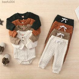 Clothing Sets Autumn Winter Infant Baby Boy Girls Clothes Sets Solid Knitted Button Long Sleeve Pants Casual Outfits