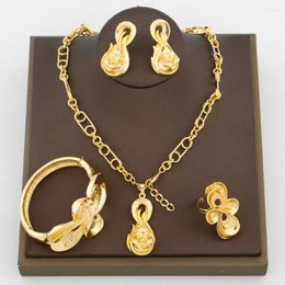 Necklace Earrings Set Gold Colour African Jewellery For Bride Fashion Pendant And With Bracelet Ring Dubai Jewellery Gifts