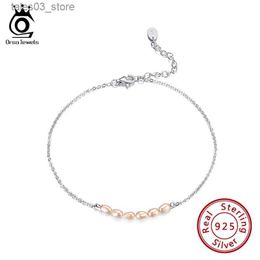 Anklets ORSA JEWELS Multi Colour Natural Freshwater Pearls Real 925 Silver Adjustable Anklets Bracelet for Women Beach Foot Jewellery SA02 Q231113