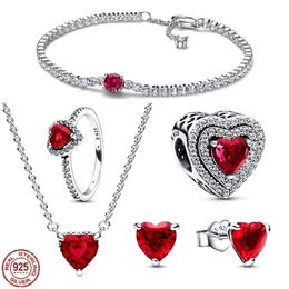 Braccialetti con ciondoli in argento sterling 925 gioielli set di cinque pezzi di Blink cuore rosso serie braccialetto di design collana anello fit pandora bel regalo per la fidanzata