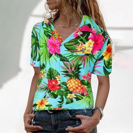 Women's Blouses Women Hawaiian Shirts Flowers Leaves Pineapple Vacation Beachwear Blouse Holiday Shirt Women's Tops And Blusas