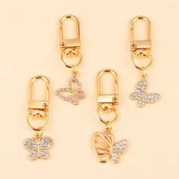 Keychains 2Pcs Fashion Crystal Zircon Butterfly KeyRing Metal Swivel KeyChain Exquisite Souvenir Gifts Handbag Phone Pendant Accessories