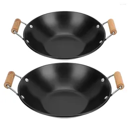 Pans 2 Pcs Stainless Steel Griddle Non Stick Skillet Lid Household Cooking Pot Wooden Handle Stove Dry Wok Kitchen Pots
