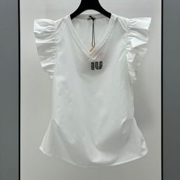 23SS Summer feminino designer t camisetas de tee gest tops com letra miçangas padronizes meninas safras vintage tops de pista de pista camisa de designer mangas blusas