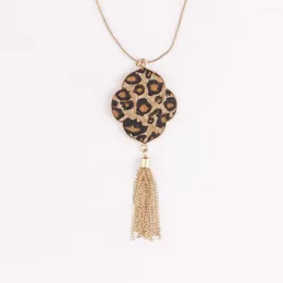 Pendant Necklaces Moroccan Leopard Leather Long Chain Morocco Mama Gift Tassel Sweater