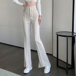 Women's Pants Capris High Waist Thin Split Wide Leg Pants Women's Spring And Summer Solid Black White Loose Suit Straight Horn Casual Pants 230413