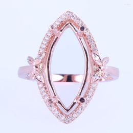 Cluster Rings HELON Marquise 17X8mm Solid 14K Rose Gold 0.21ct Natural Diamonds Semi Mount Engagement Ring Setting Women Wedding Fine