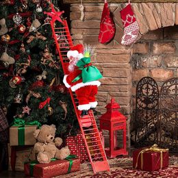 Christmas Decorations Electric Climbing Ladder Santa Claus Christmas Figurine Hanging Ornament Automatic Climb Up The Beads and Go Down Kids Toy Gifts 231109