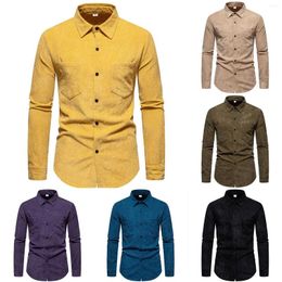 Men's Casual Shirts Male Autumn And Winter Fashion Simple Cardigan Shirt Double Pocket Lapel Long Sleeve Solid Colour Corduroy Vintage Men