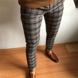 Men Vintage Plaid Suit Pants Formal Dress Pant Business Casual Slim Pantalon Classic Cheque Suit Trousers Wedding Party279s