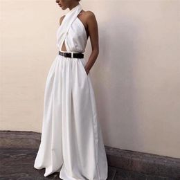 Halter Wide Leg Sexy Bodycon Summer Jumpsuit Women Overalls Backless White Skinny Rompers Womens Jumpsuit Female Long Pants T20062273b