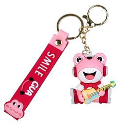 Cartoon Cute Music Frog Doll Keychain Spela Guitar Lonely Frog Simple Car School Bag Ornament Pendant Key Chains Key Ring W0129