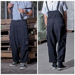 Suspenders Trousers Mens Streetwear Overalls Multi-pocket Work Cargo Pants Casual Wide-legged Baggy Pant Men 201218303R