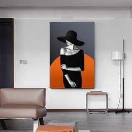 Nordic Luxury Orange Bubble Blowing Beauty Character Canvas Paionting Fahion Women Posters Prints Minimalist Wall Art Home Decor