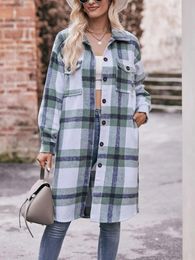 Women's Jackets Women s Oversized Plaid Flannel Shacket Jacket with Hood Button Down and Lapel Collar - Stylish Long Sleeve Shirt Coat for 231102