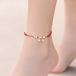 Anklets Lucky Bead Retro Chinese Style Chime Anklet For Women Hand-woven Red Rope Minimalist Accessories Gift Students