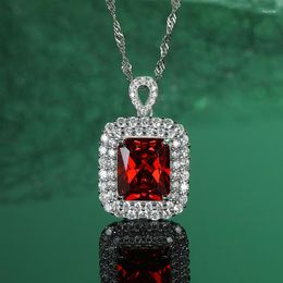 Chains S925 Sterling Silver High Carbon Diamond Cut Square Luxury Necklace Inlaid With Gemstones Vintage Jewellery Lady