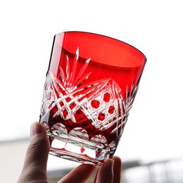 Tumblers Red Edo Crystal Whisky Glass Japanese Style Handmade Kiriko Hand Engraving Water Wine Cup Beer Cold Drink Glasses Liquor Tumbler 230413