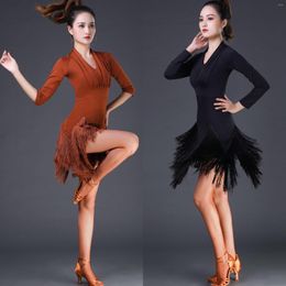 Stage Wear Ladies Latin Competition Dance Dresses Girls Rumba Dancing Skirt Women's Professional Tassel Dress