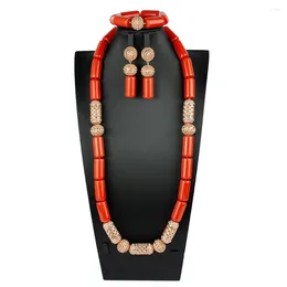 Necklace Earrings Set Fashion 33inches Acrylic Beaded Jewellery Single Layer Artificial Coral Women Party ABS191