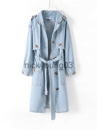 Women's Jackets Denim Jacket 2023 Spring Autumn POLO Collar Mid Length Denim Trench Coat New Fashion Trend Denim Coat Streetwear Women J231113