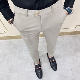Casual Slim Fit Mens Dress Pants Streetwear Suit Pants Men 34 High Quality Gentlemen Office Trousers Men All Match ankle length 20282P