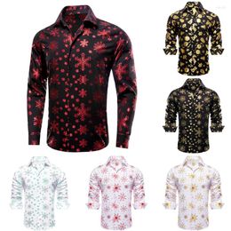 Men's Dress Shirts Hi-Tie Christmas Silk Mens Black Red Long Sleeve Turndown Collar Shirt Slim Fit Blouse For Male Wedding Business Designer