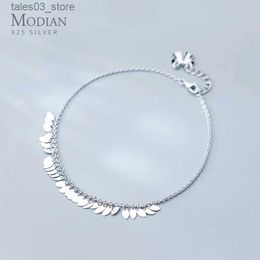 Anklets Modian Genuine 925 Sterling Silver Oval Light Tassel Anklet for Women Fashion Bracelet Foot Chain Fine Jewelry Accessories Q231113