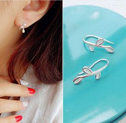 Stud Earrings DreamySky Real Silver Color Jewelry Simple Korean Cute Leaf For Women Bijoux Statement Brincos Pendientes