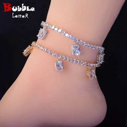 Anklets Bubble Letter Tennis Chain Anklets Foot Jewelry for Women Hip Hop Charms Gold Color Adjustable 2021 Trend Free Shipping Items Q231113