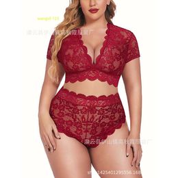 2023 new sexy underwear large size seductive side open three-point fork lace slip nightdress female transparent flirty pajamas