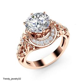 Ladies White Topaz Gemstone Dainty Rings Drop Shipping 14K Rose Gold Micro Inlaid Diamond Engagement Ring For Women