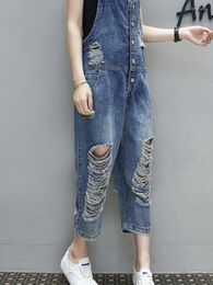 Women's Jeans Casual Denim Jumpsuits Women Summer Female Hole Style Loose Jean Overalls Ladies Baggy Wide Leg Rompers Woman Trousers G95