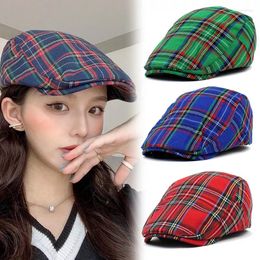 Berets Stripe Lattice Hat Women Men Spring Summer Plaid Visors Red Green Blue Duckbill Herringbone Grid Flat Cap Unisex