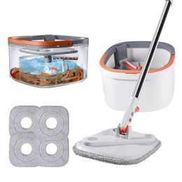 Mops Water isolation square mop with bucket 5-piece mop head 360 cleaning ultrafine fiber lazy floor household cleaning mop 230412