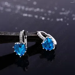 Hoop Earrings Blue Purple White Heart Band Cubic Zirconia Stone Real Pure 925 Sterling Silver Jewellery Fashion Women Favourites