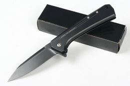 0808 Flipper Folding Blade Knife D2 Black Stone Wash Blade Black Stainless Steel Handle Fast Open EDC Pocket Folder Knives
