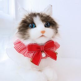 Dog Collars Plaid Print Pet Collar Cat Neckerchief Bowknot Fashion Dogs Cats Lace Bib Scarf With Pearl Accessories