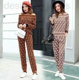 Women's Two Piece Pants designer Designer Star With Full F Printed Knitted Sweater Pant Set Fashion Slash Neck Long Sleeve KKY4