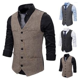 Men's Vests Men Suit Coffee V Neck Herringbone Tweed Retro Slim Formal Business For Wedding Banquet Work Waistcoat