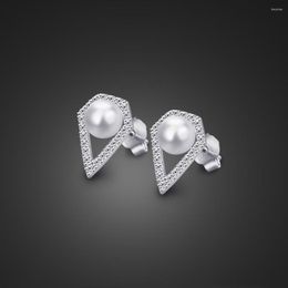 Stud Earrings Elegant Pearl Fashion Women Solid 925 Sterling Silver Heart Wholesale Rose Gold Jewellery Gift