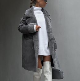 2023 Women's Wool Plush Jacket Women Autumn Winter Long Fluffy Coats Ladies Vintage Warm Outerwear Female Fashion Loose Windproof Jackets
