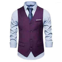 Men's Vests Suit Vest Business Formal Dress Waistcoat Tuxedo For Men Rose Red Blazer V-Neck Single Breasted 3 Pockets