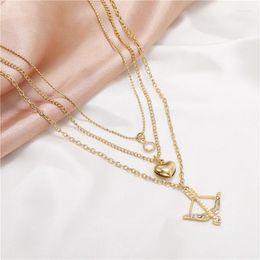 Pendant Necklaces Bohemian Women Angel Heart Crystal Virgin Clavicle Chain Multilayer Gold Colour Necklace Lover Jewellery Gift