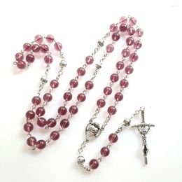 Pendant Necklaces CottvoCatholic Prayer Chaplet Purple Glass Beads Chain Heart Medal Crucifix Cross Rosary Necklace Confirmation Jewellery