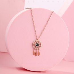 Pendant Necklaces Fashion Bohemian Style 18K Rose Gold Plated Black Zircon Charm Dream Catcher Necklace Jewerly Gifts For Women