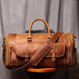 Duffel Bags Leather Travel Duffle Bag With Shoe Pocket Big Capacity Weekender Mens Business Tote