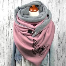 Scarves Retro Button Scarf For Women Fashion Butterfly Winter Warm Soft Wraps Fleece Ladies Neck Wrap Echarpe