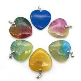 Pendant Necklaces Natural Stone Heart Shape Purple Yellow Agate For Charming Fashion Ladies DIY Necklace Jewellery Accessories 37x37mm