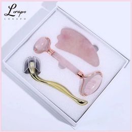 Face Care Devices Rose Quartz Roller Massager Tool Natural Stone Jade Microneedle Spatula Skin Kit Box 231113